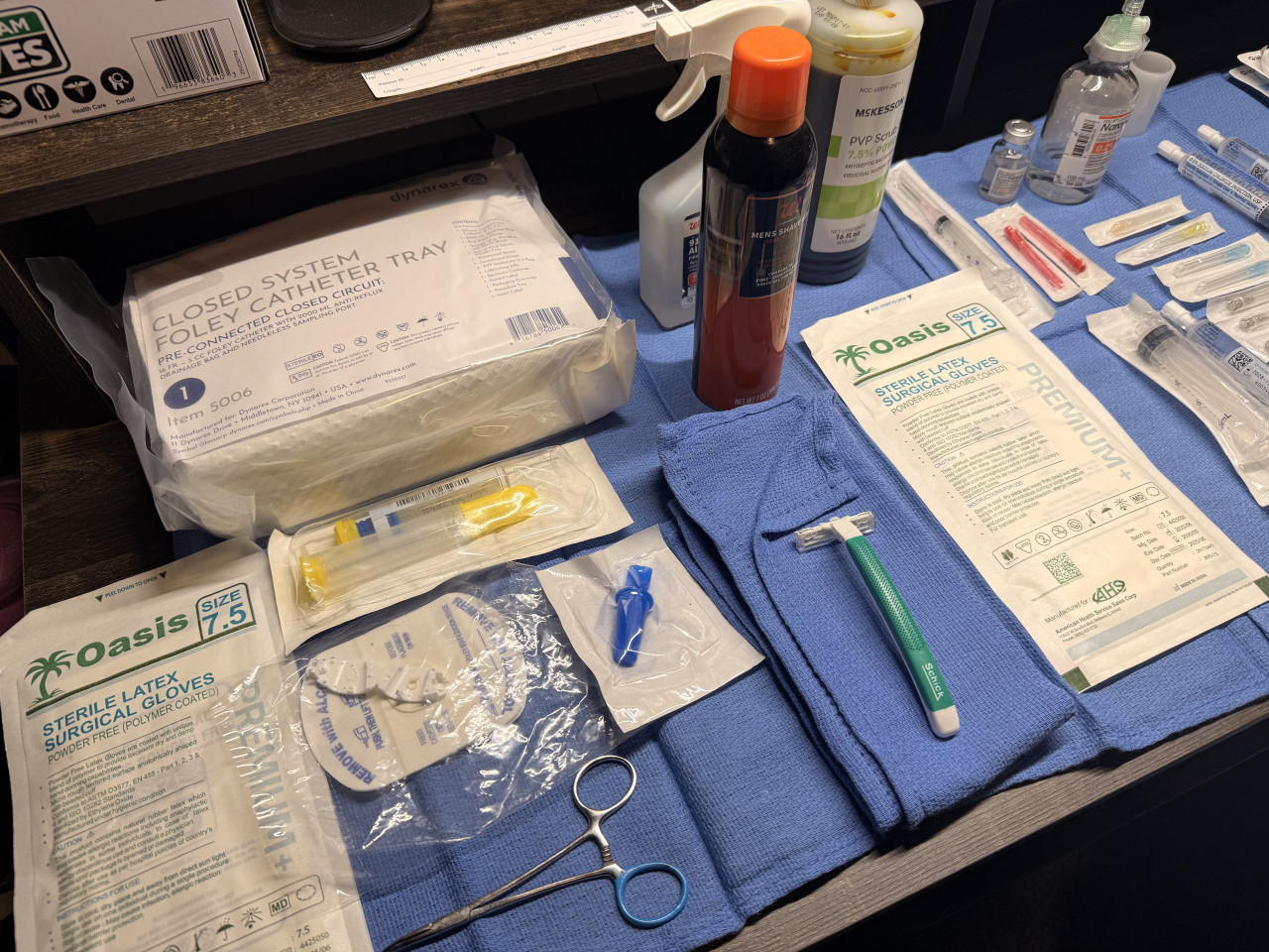 16 Fr. Foley Catheterization Tray, Sterile Gloves, Razor and Shaving Cream, Betadine Scrub and Alcohol for Disinfection