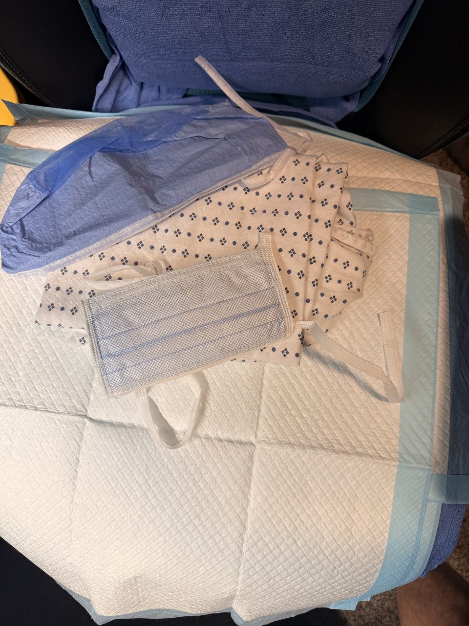 Patient Gown, Mask, Surgical Cap, and Surgical Pads