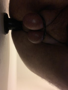 Cock in ass with dildo pushing in