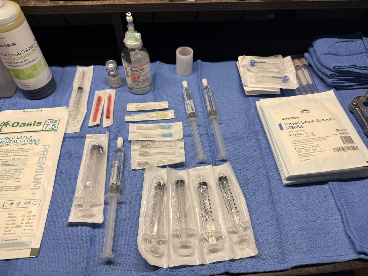 Syringes, Needles, Anesthetic Medications, Gauze, Butterfly Needles with Vacutainers